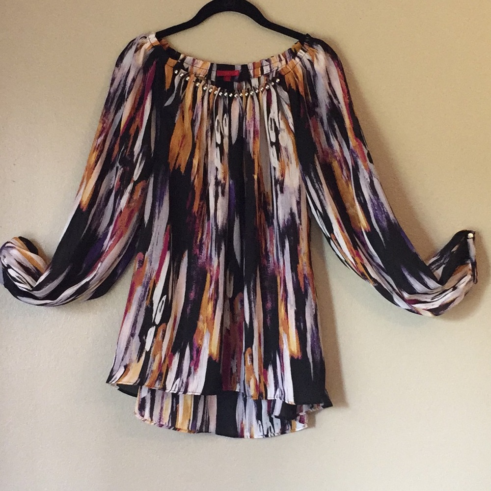 Jennifer Lopez Pretty Flowy Blouse w/Silver Accent